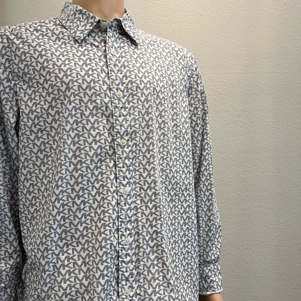 Michael Kors MK Monogram Logo All Over Print Button Up Shirt - Picture 2 of 7